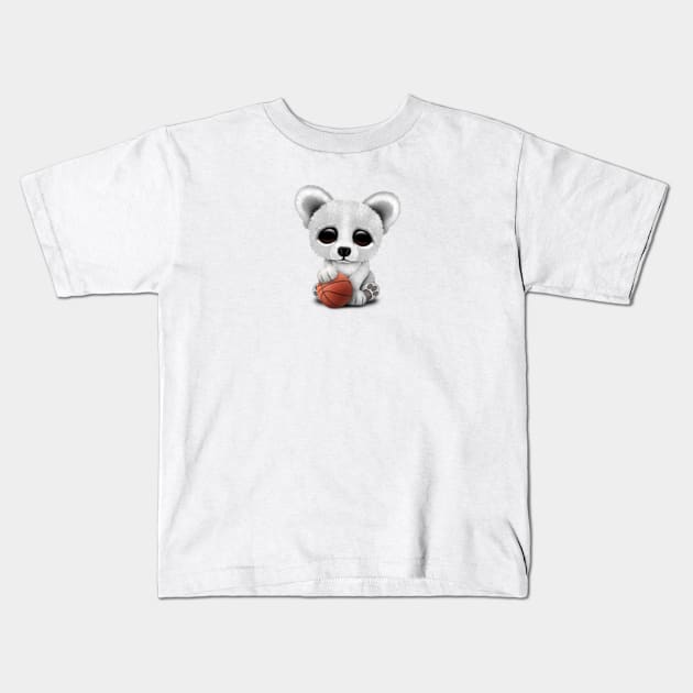 Cute Baby Polar Bear Playing With Basketball Kids T-Shirt by jeffbartels